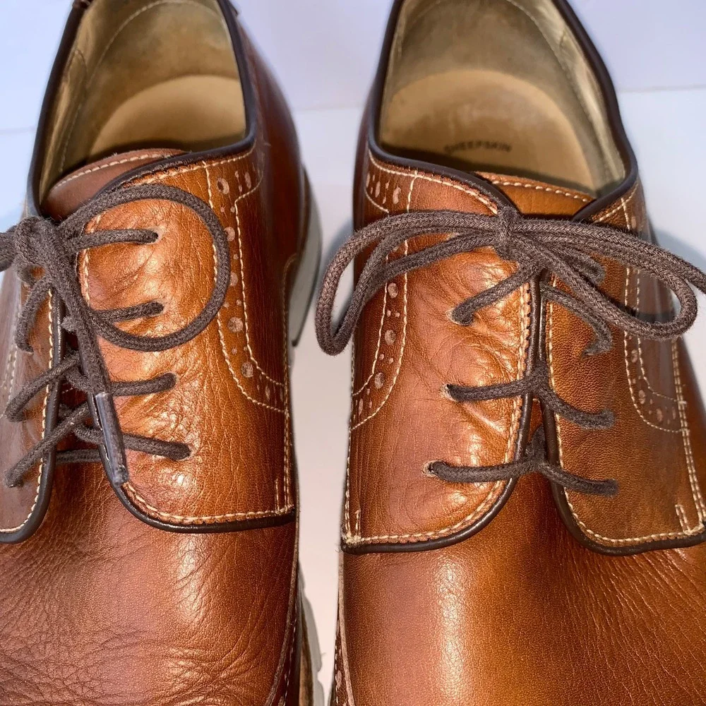 J&M Wingtip Oxford Dress Shoes Leather Comfort Brown Size 13M Johnston & Murphay